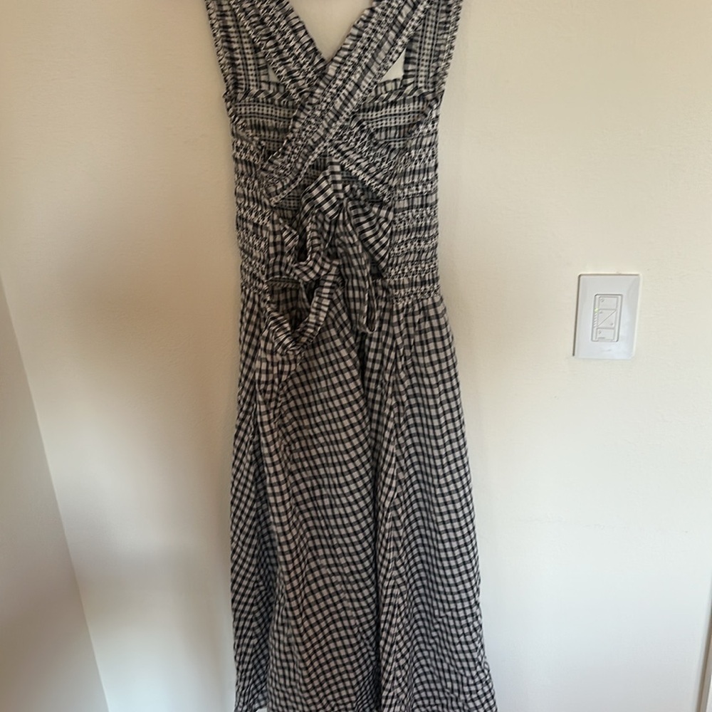 Mango Troya navy smocked gingham sundress criss cross back. Size 10 - Picture 8 of 8